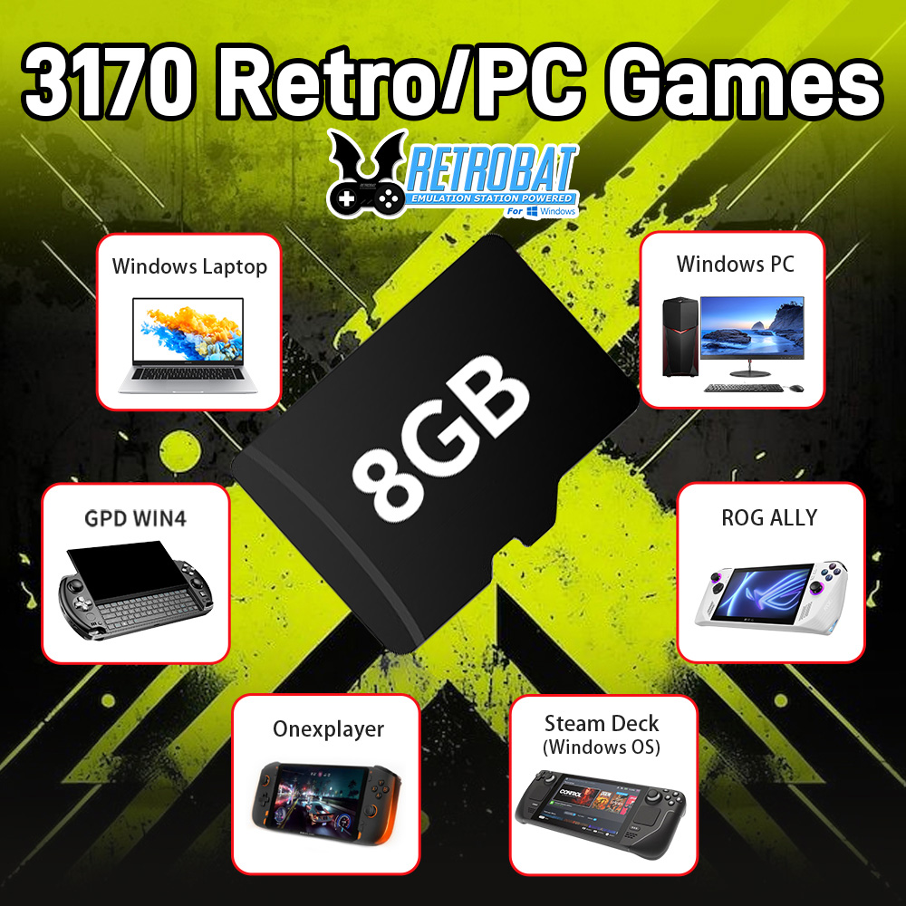 Retro Gaming On - 8 GB Spiel-TF-Karte mit 3170 Retro/PC-Spielen